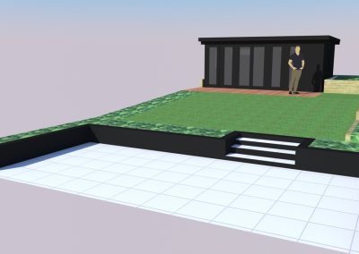 computer generated image of garden and garden office