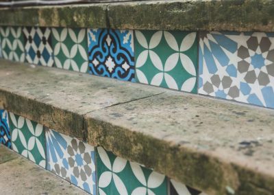 blue green and white Moroccan style encaustic tiles